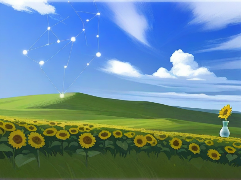 水瓶座の時代の水瓶と向日葵の丘